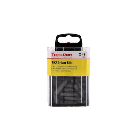 Toolpro 2 Phillips Bit Tips in Interlocking Storage Box 50Pack, 50PK TP60630
